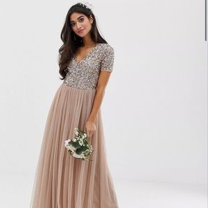 Maya sequin bridesmaid dress.